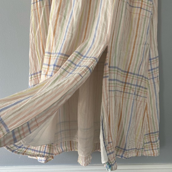 Madewell Clara linen blend cream pastel plaid midi dress with pockets medium - Picture 3 of 6